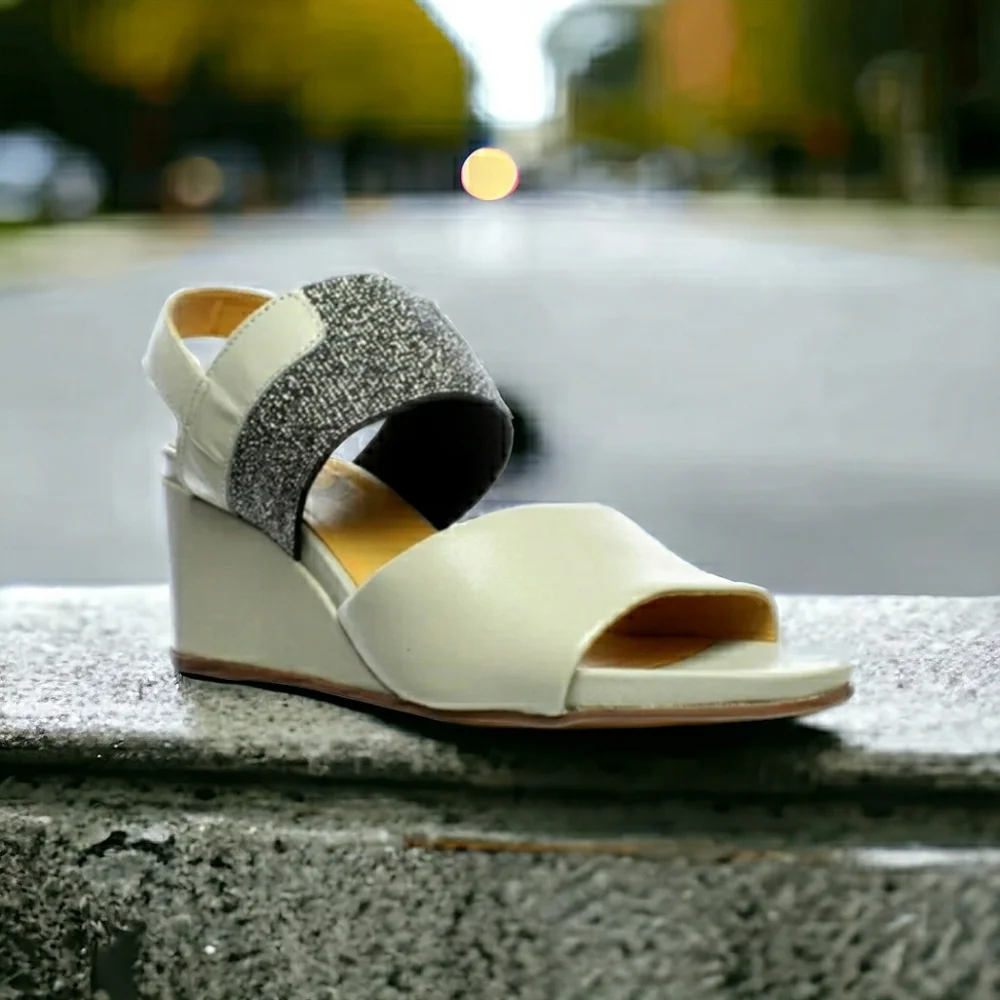 Driver Club Long Island Leather Wedge Slingback Sandal Sparkle Summer Elastic 10